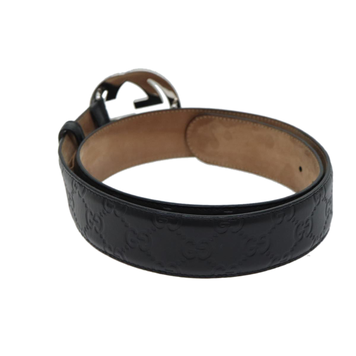 GUCCI Interlocking Guccissima GG Canvas Belt 37"" Black 411924 Auth yk11445