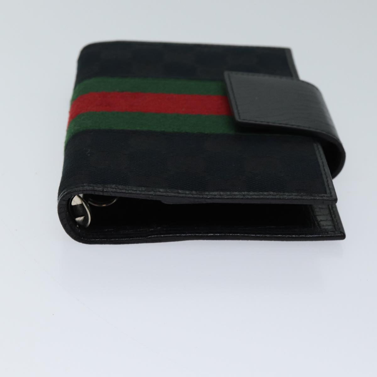 GUCCI GG Canvas Web Sherry Line Day Planner Cover Black Red 115240 Auth yk11477