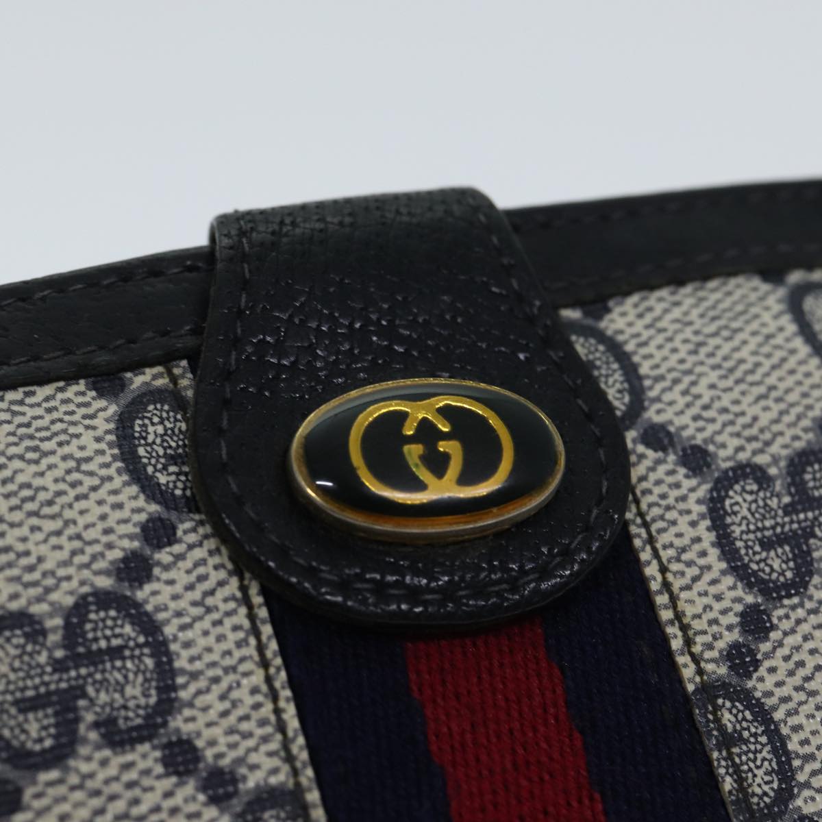 GUCCI GG Supreme Sherry Line Wallet PVC Red Navy Auth yk11479