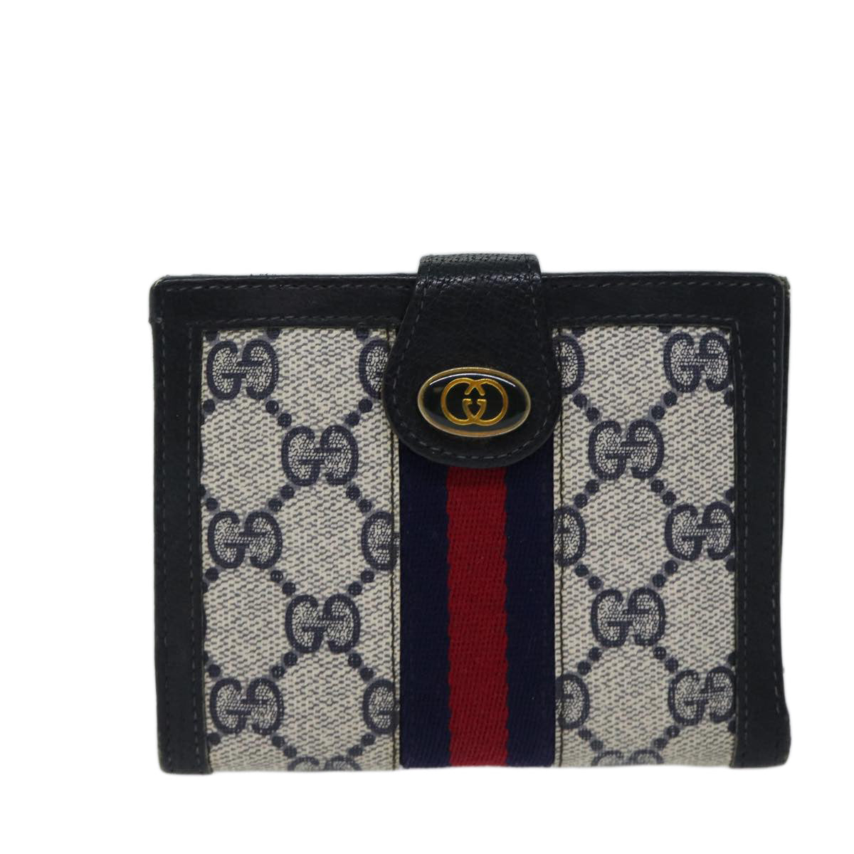 GUCCI GG Supreme Sherry Line Wallet PVC Red Navy Auth yk11479