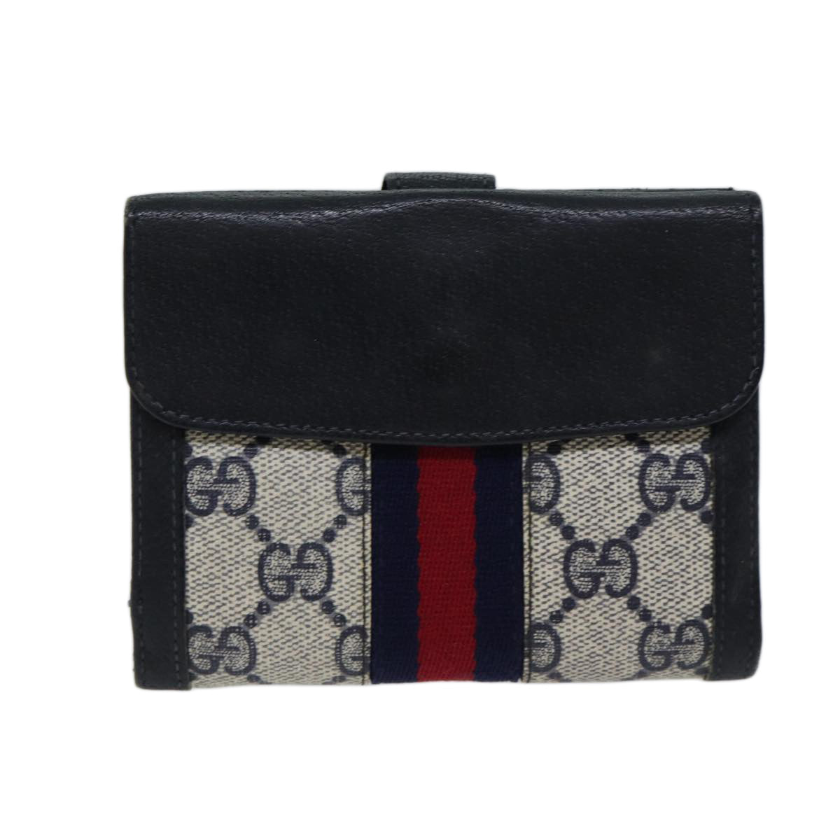 GUCCI GG Supreme Sherry Line Wallet PVC Red Navy Auth yk11479