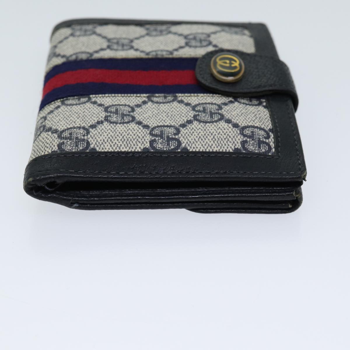 GUCCI GG Supreme Sherry Line Wallet PVC Red Navy Auth yk11479