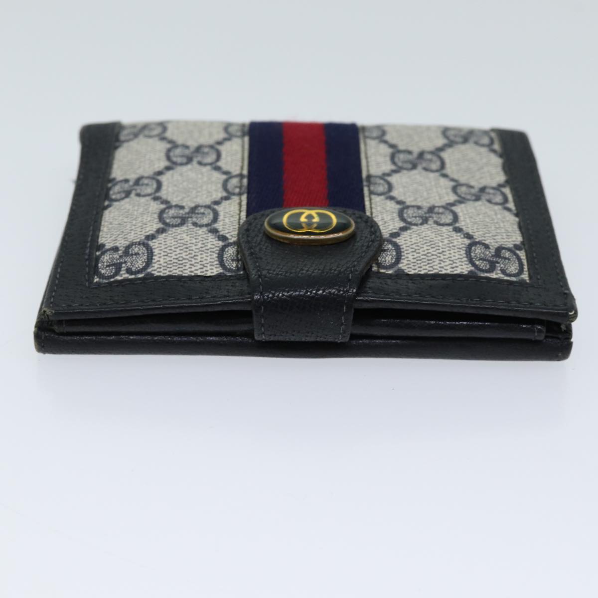 GUCCI GG Supreme Sherry Line Wallet PVC Red Navy Auth yk11479