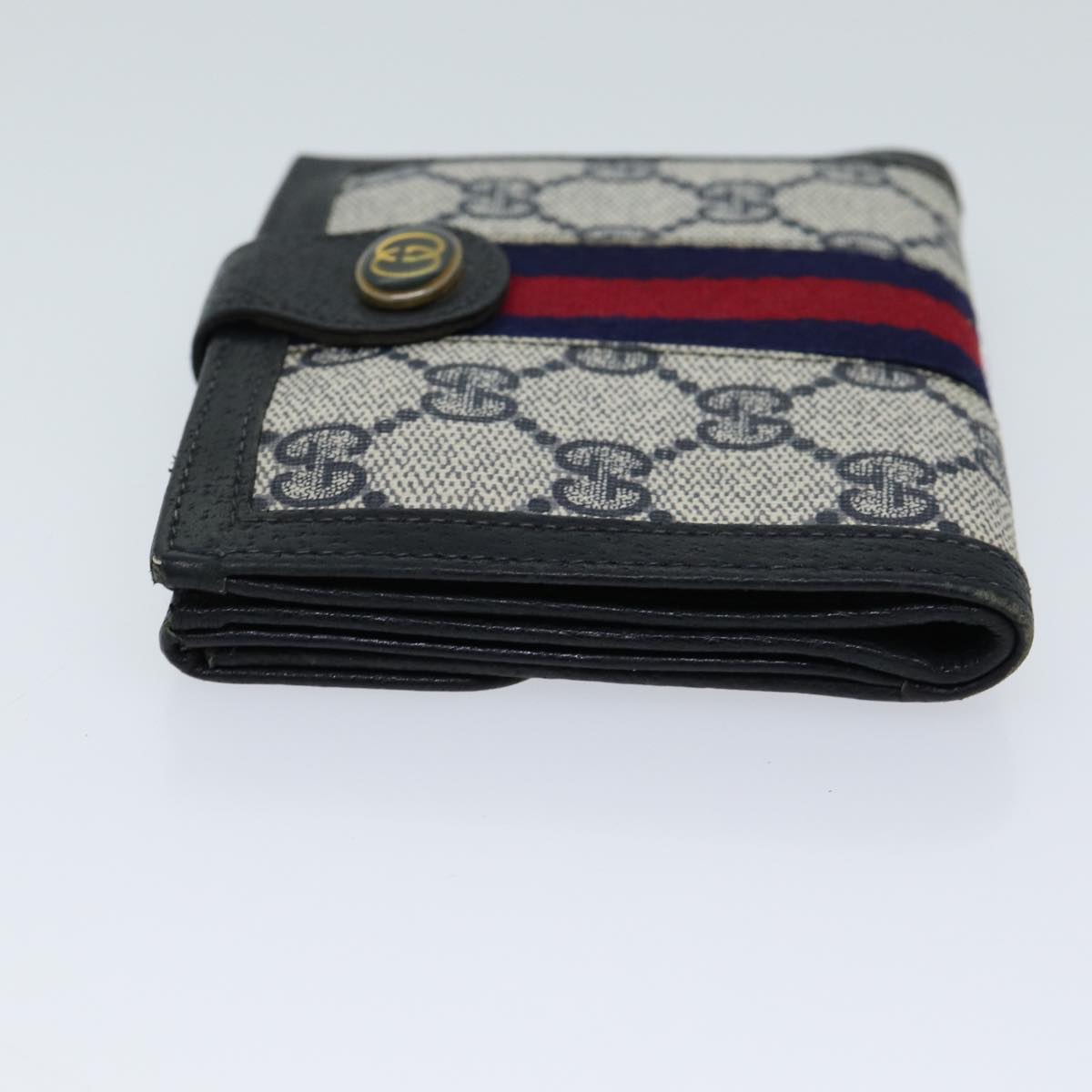 GUCCI GG Supreme Sherry Line Wallet PVC Red Navy Auth yk11479