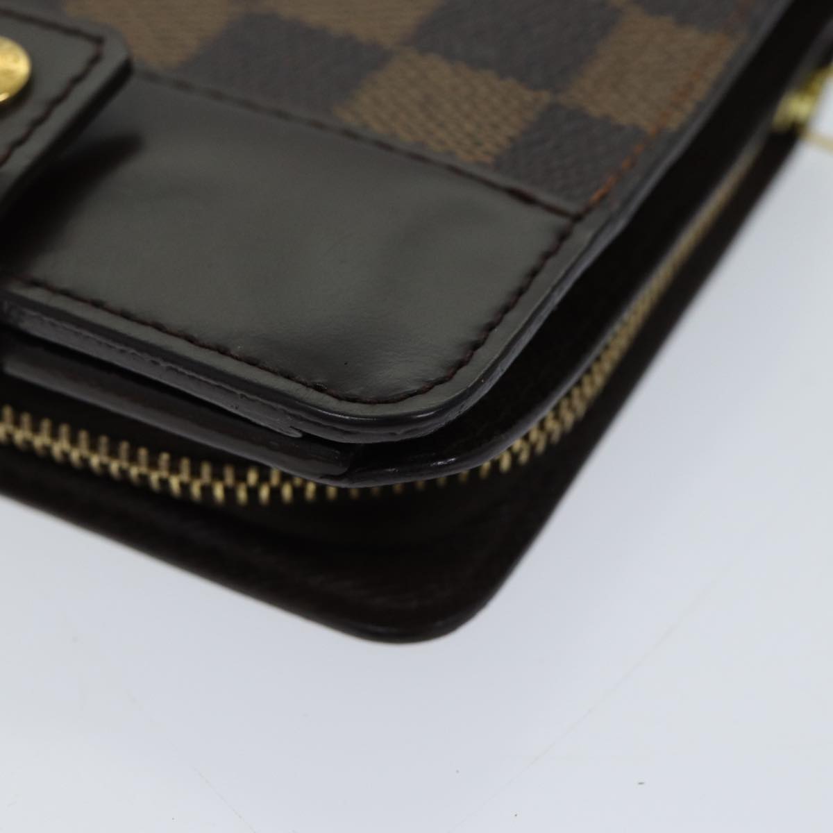 LOUIS VUITTON Damier Ebene Compact Zip Wallet N61668 LV Auth yk11484