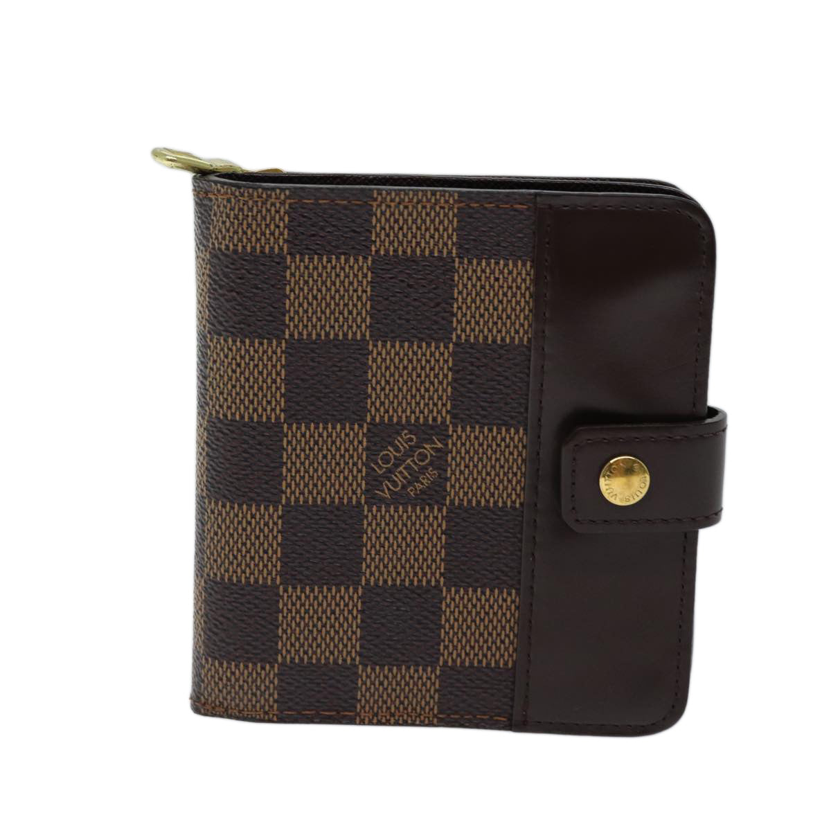 LOUIS VUITTON Damier Ebene Compact Zip Wallet N61668 LV Auth yk11484