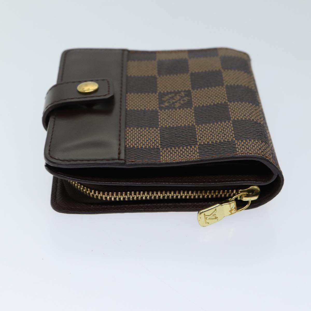 LOUIS VUITTON Damier Ebene Compact Zip Wallet N61668 LV Auth yk11484