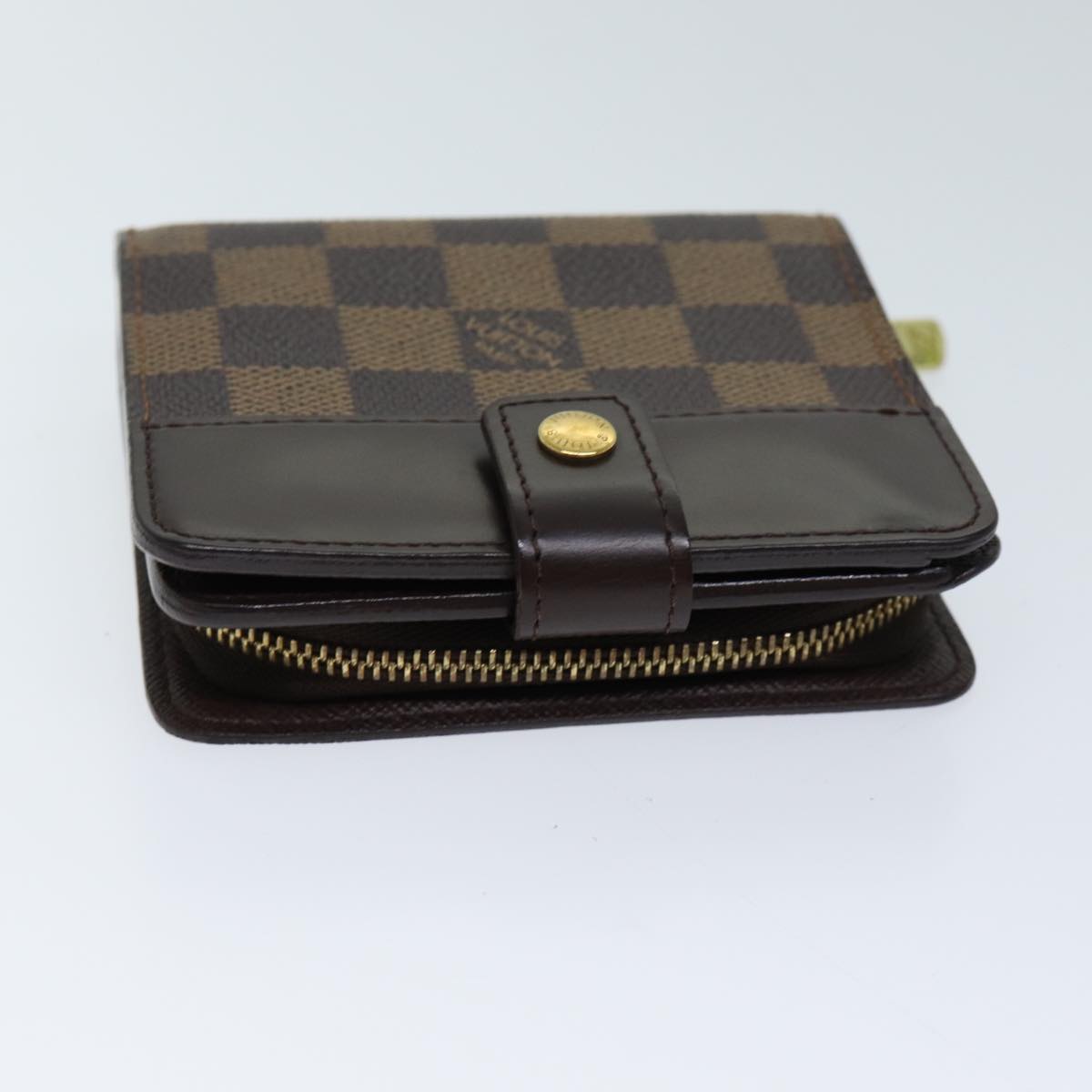 LOUIS VUITTON Damier Ebene Compact Zip Wallet N61668 LV Auth yk11484