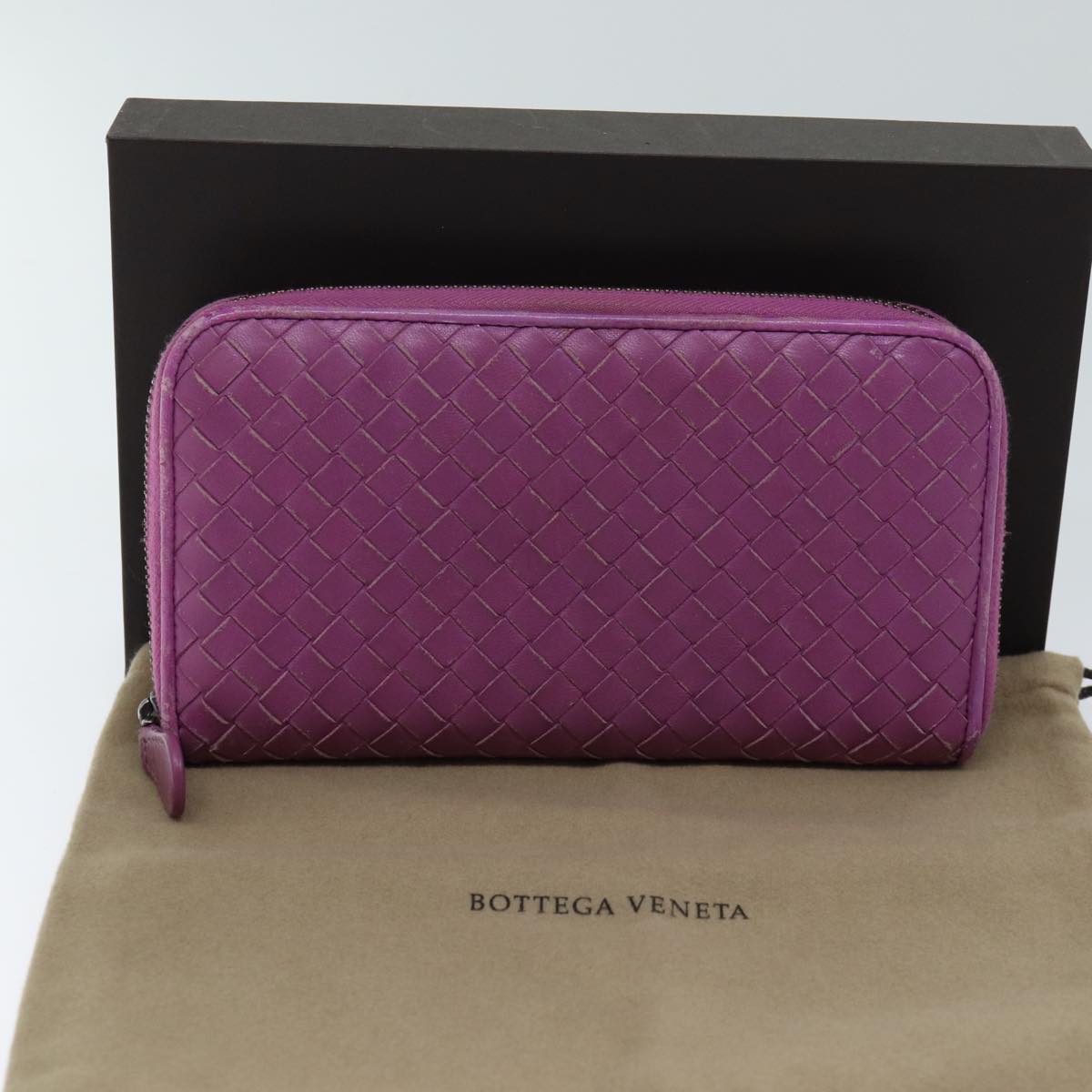 BOTTEGA VENETA INTRECCIATO Long Wallet Leather Pink Auth yk11510