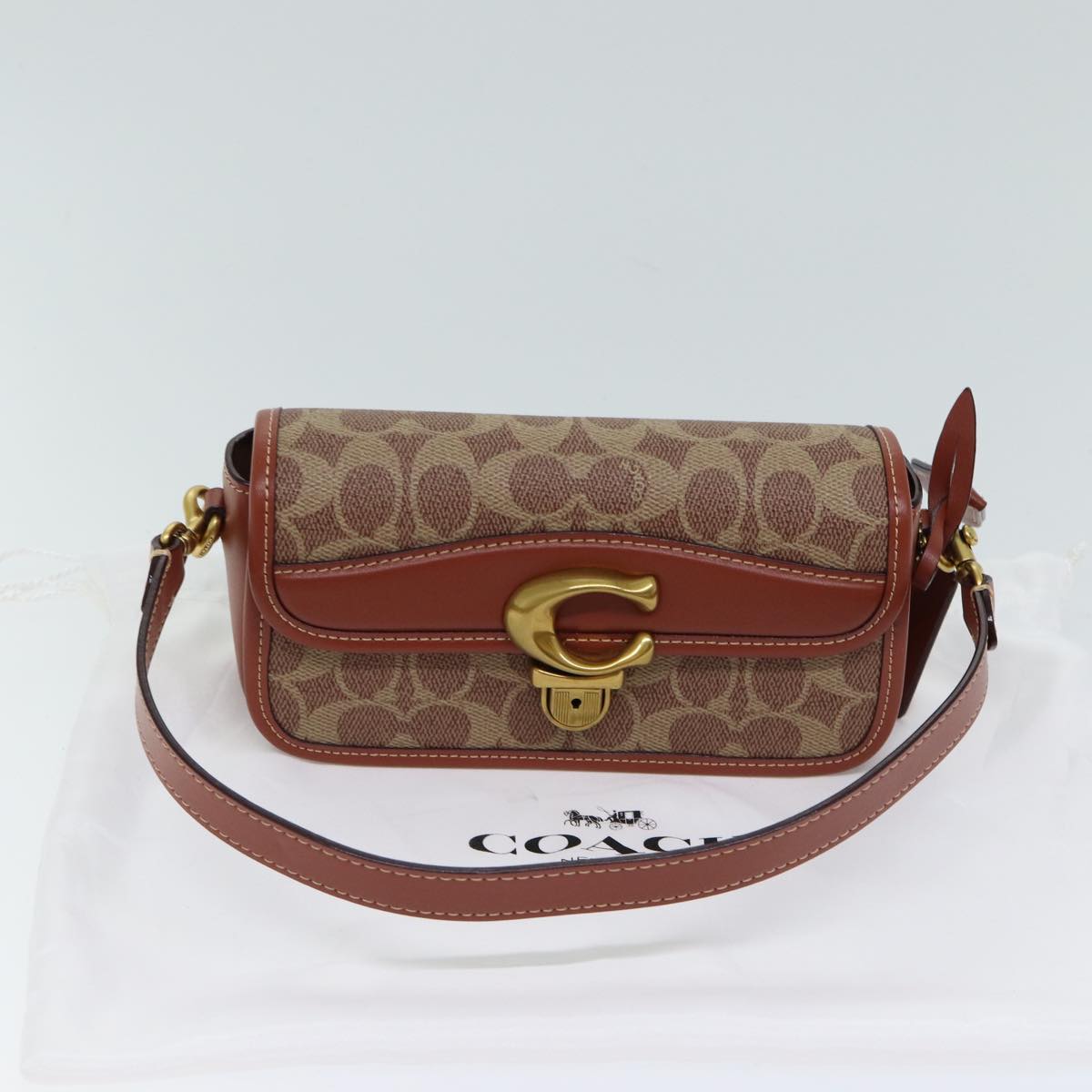 Coach Signature Studio Baguette Shoulder Bag PVC Brown CE764 B4NQ4 Auth yk11527