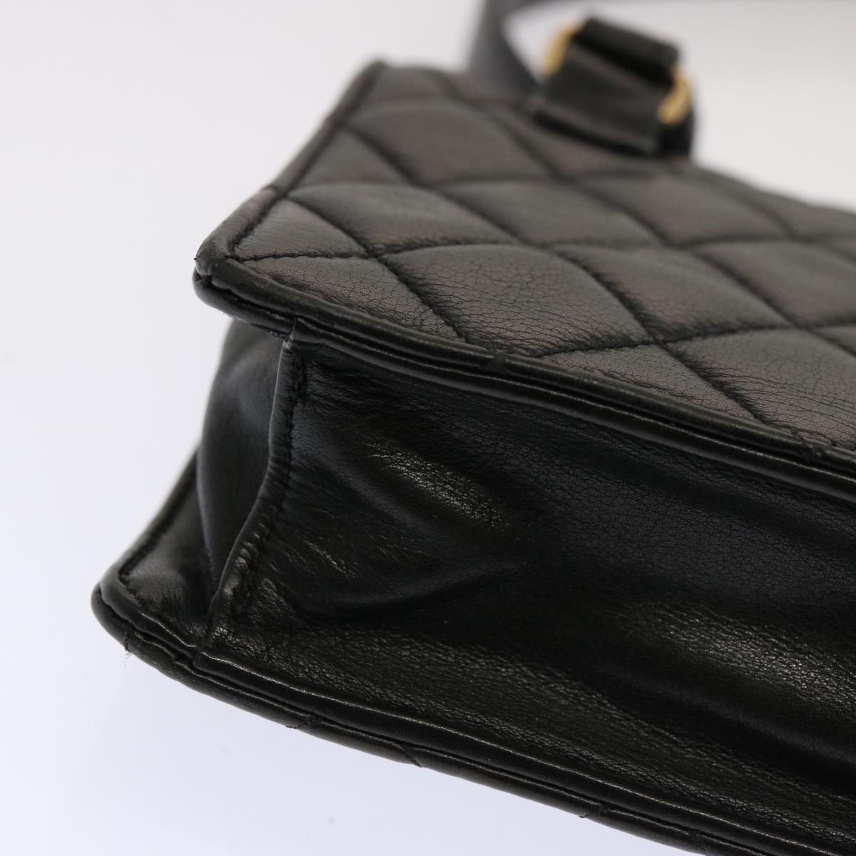 CHANEL Matelasse Turn Lock Waist bag Lamb Skin Black CC Auth yk11590