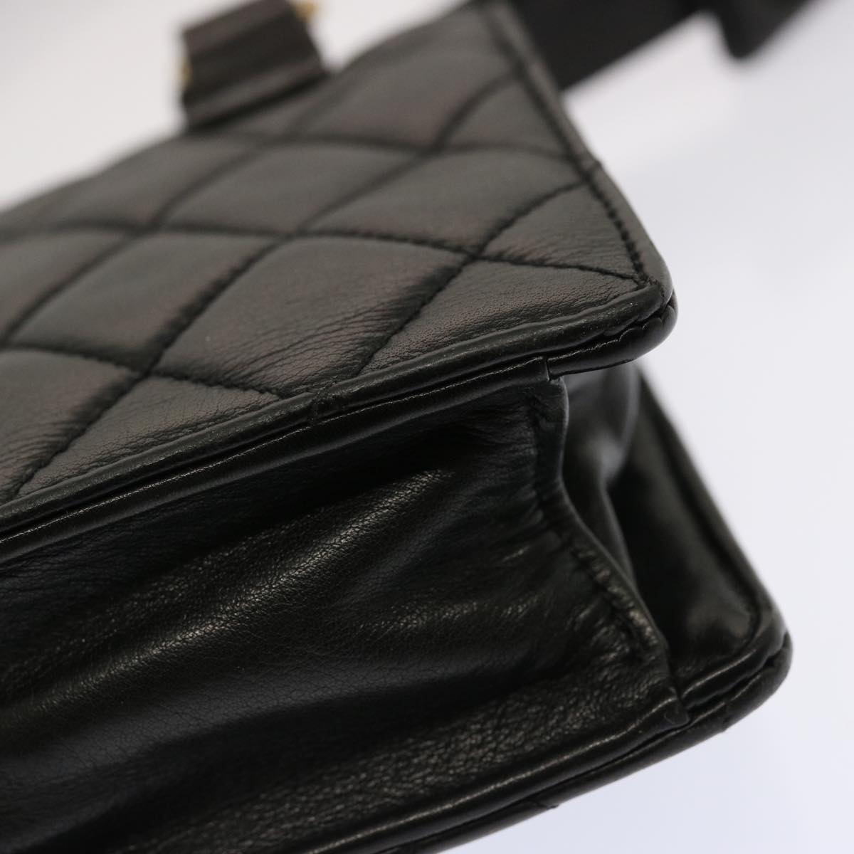 CHANEL Matelasse Turn Lock Waist bag Lamb Skin Black CC Auth yk11590
