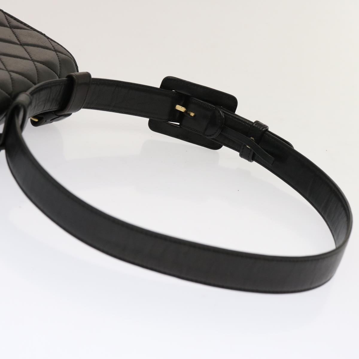 CHANEL Matelasse Turn Lock Waist bag Lamb Skin Black CC Auth yk11590
