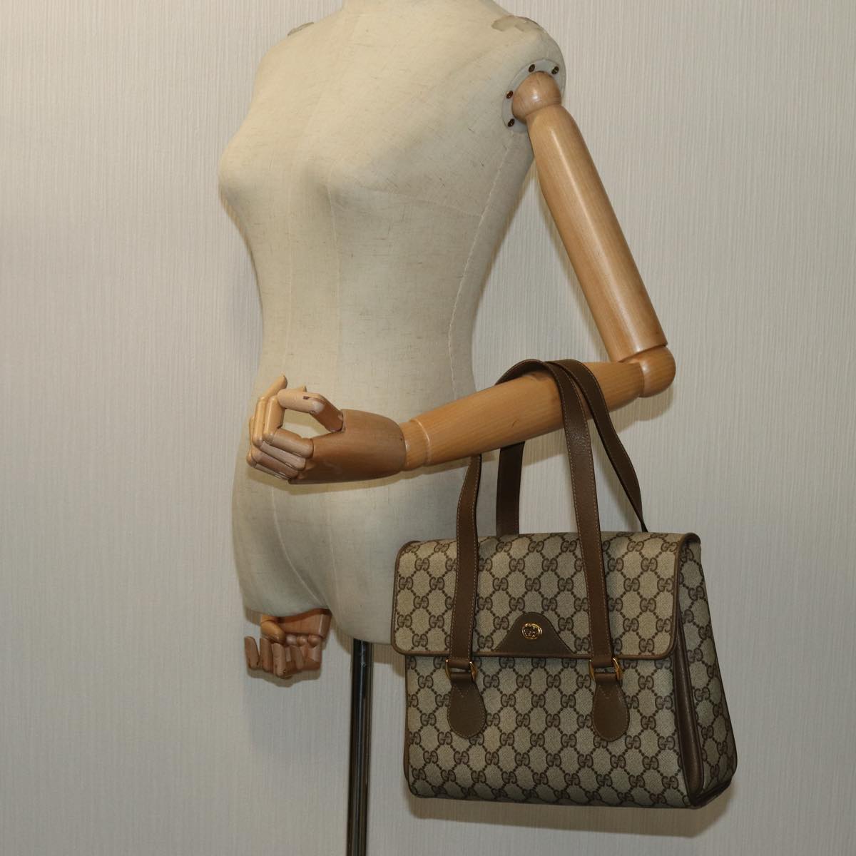 GUCCI GG Supreme Hand Bag PVC Beige 116 02 080 Auth yk11634