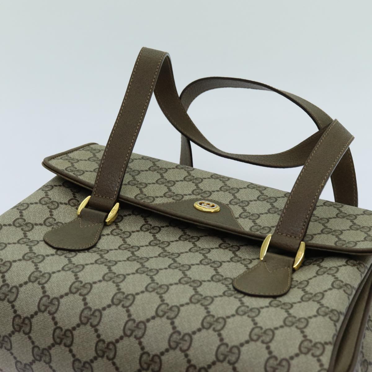 GUCCI GG Supreme Hand Bag PVC Beige 116 02 080 Auth yk11634