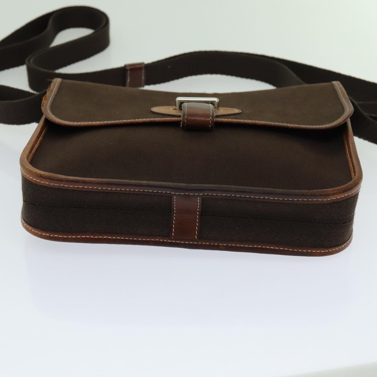 HERMES Ventura Shoulder Bag Canvas Leather Brown Auth yk11680