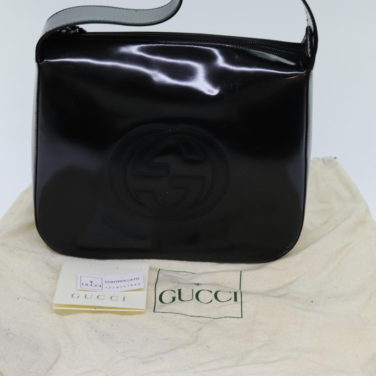 GUCCI Interlocking Shoulder Bag Enamel Black Auth yk11730