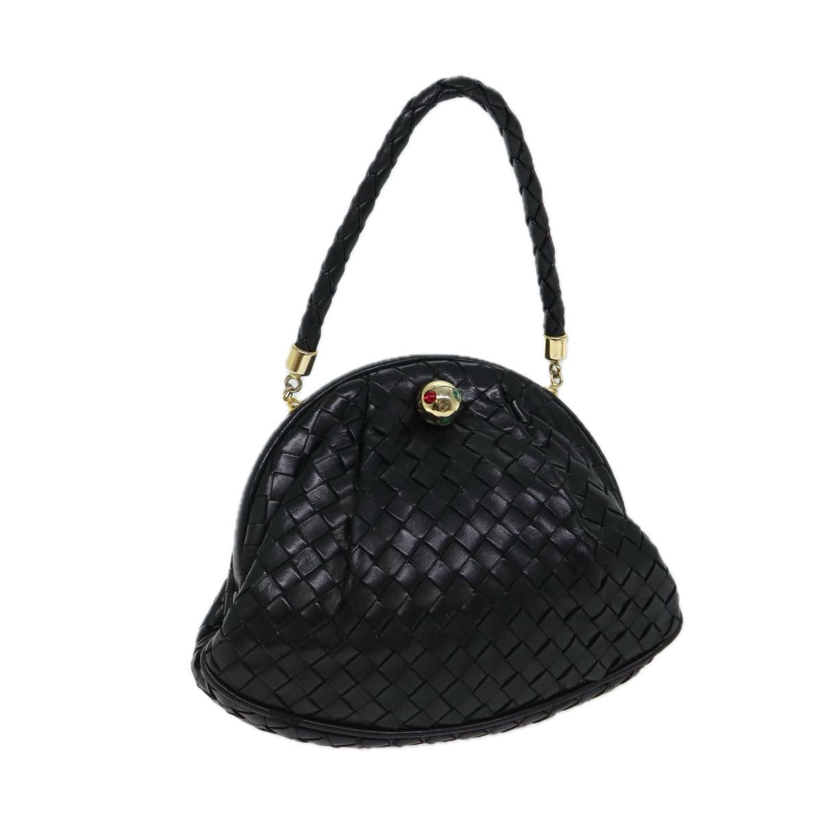 BOTTEGA VENETA INTRECCIATO Hand Bag Leather Black Auth yk11751