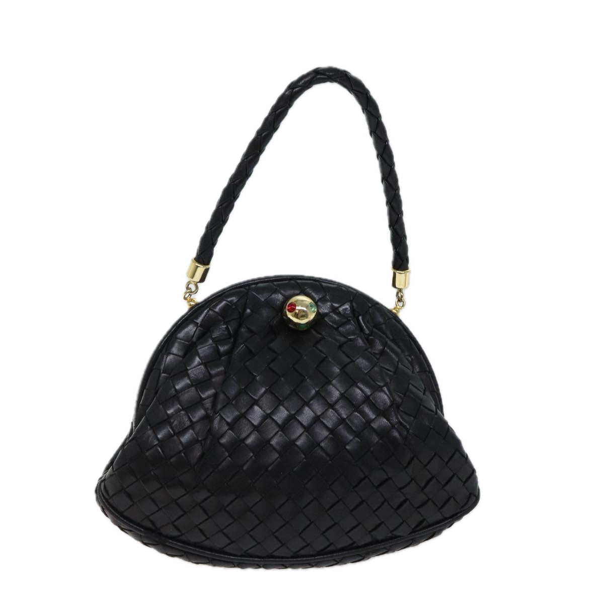 BOTTEGA VENETA INTRECCIATO Hand Bag Leather Black Auth yk11751