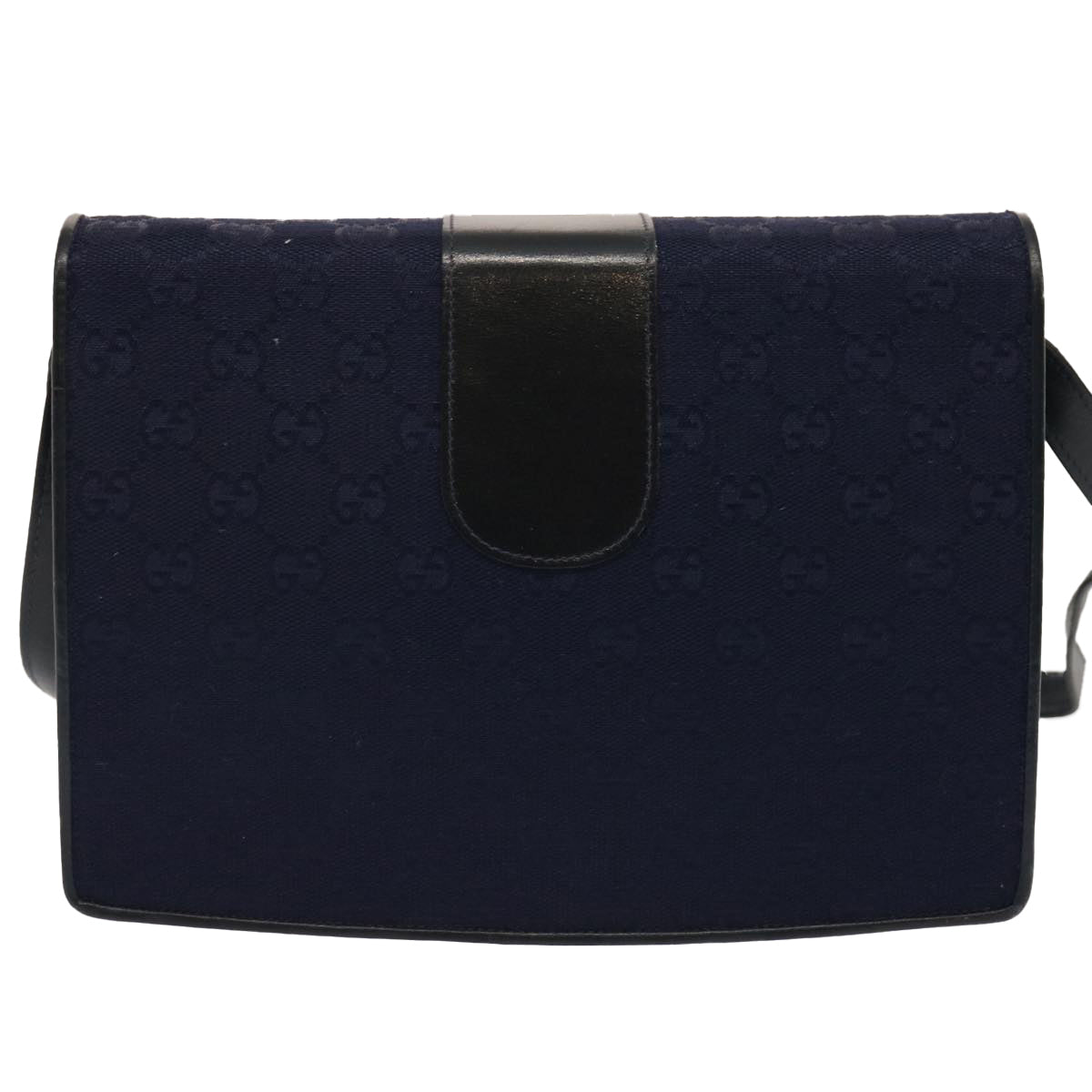 GUCCI GG Canvas Shoulder Bag Navy Black Auth yk11772