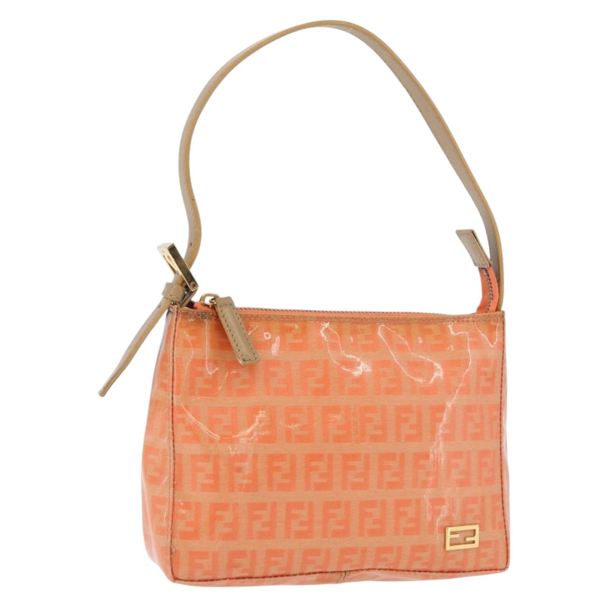 FENDI Zucchino Canvas Accessory Pouch Coated Canvas Orange Auth yk11786