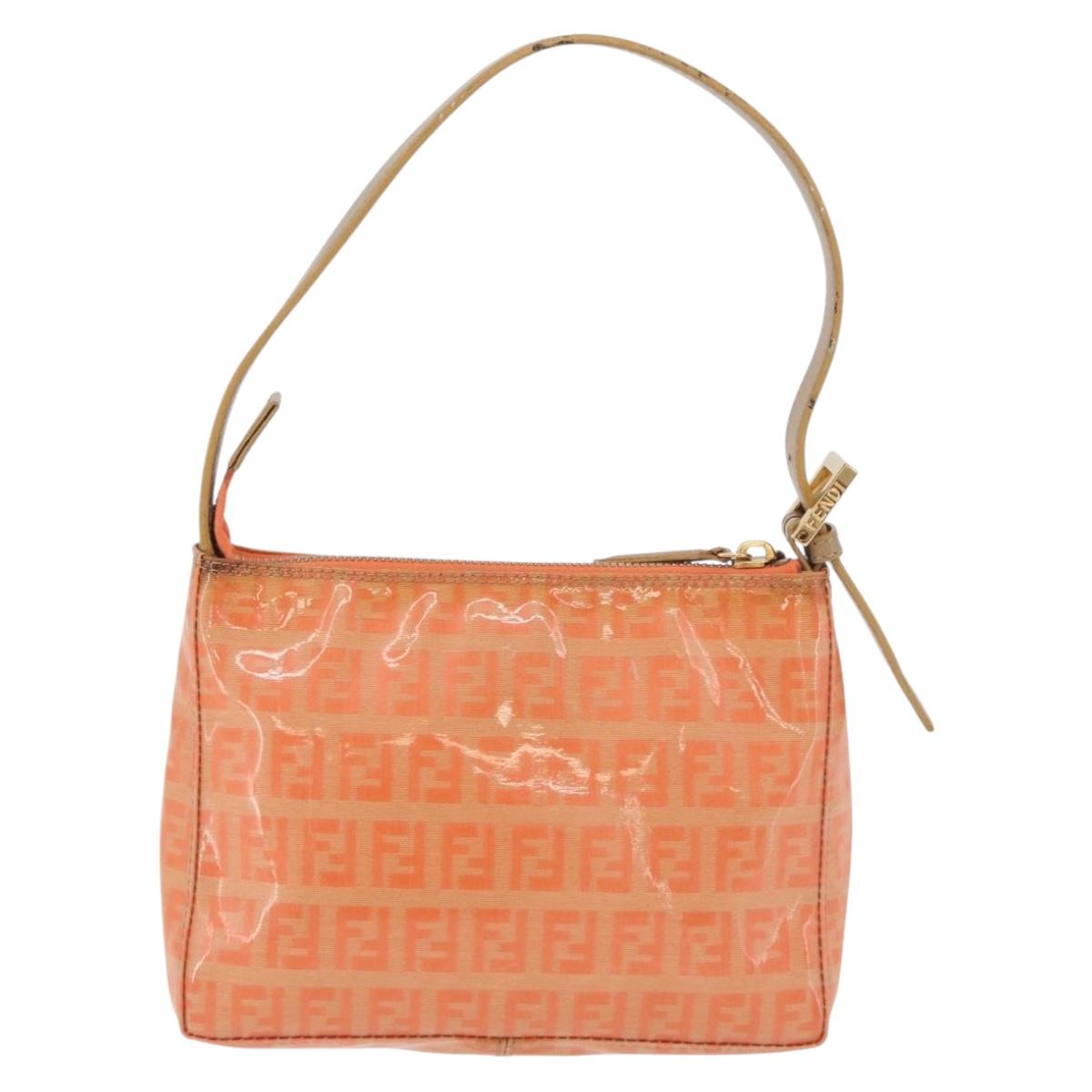 FENDI Zucchino Canvas Accessory Pouch Coated Canvas Orange Auth yk11786