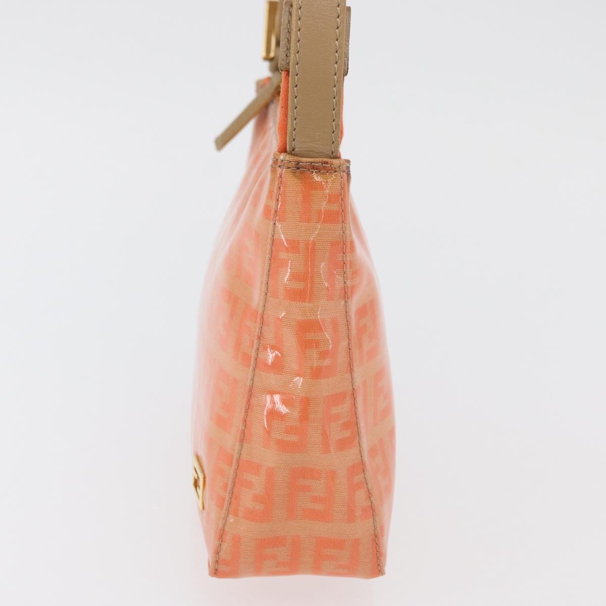 FENDI Zucchino Canvas Accessory Pouch Coated Canvas Orange Auth yk11786