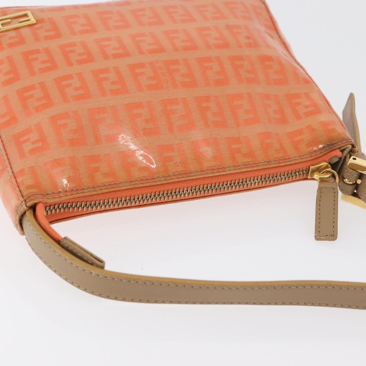 FENDI Zucchino Canvas Accessory Pouch Coated Canvas Orange Auth yk11786