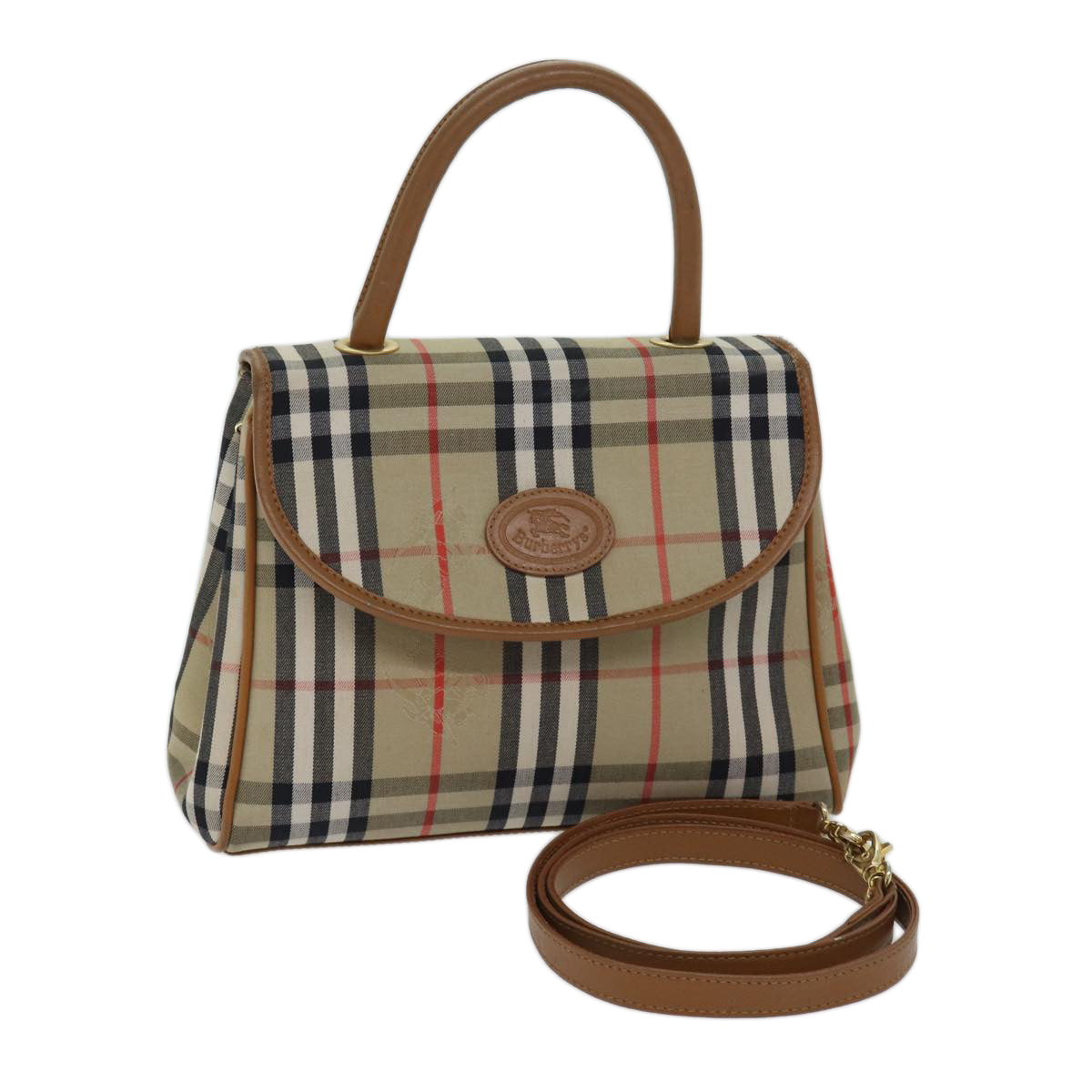 Burberrys Nova Check Hand Bag Canvas 2way Brown Auth yk11790