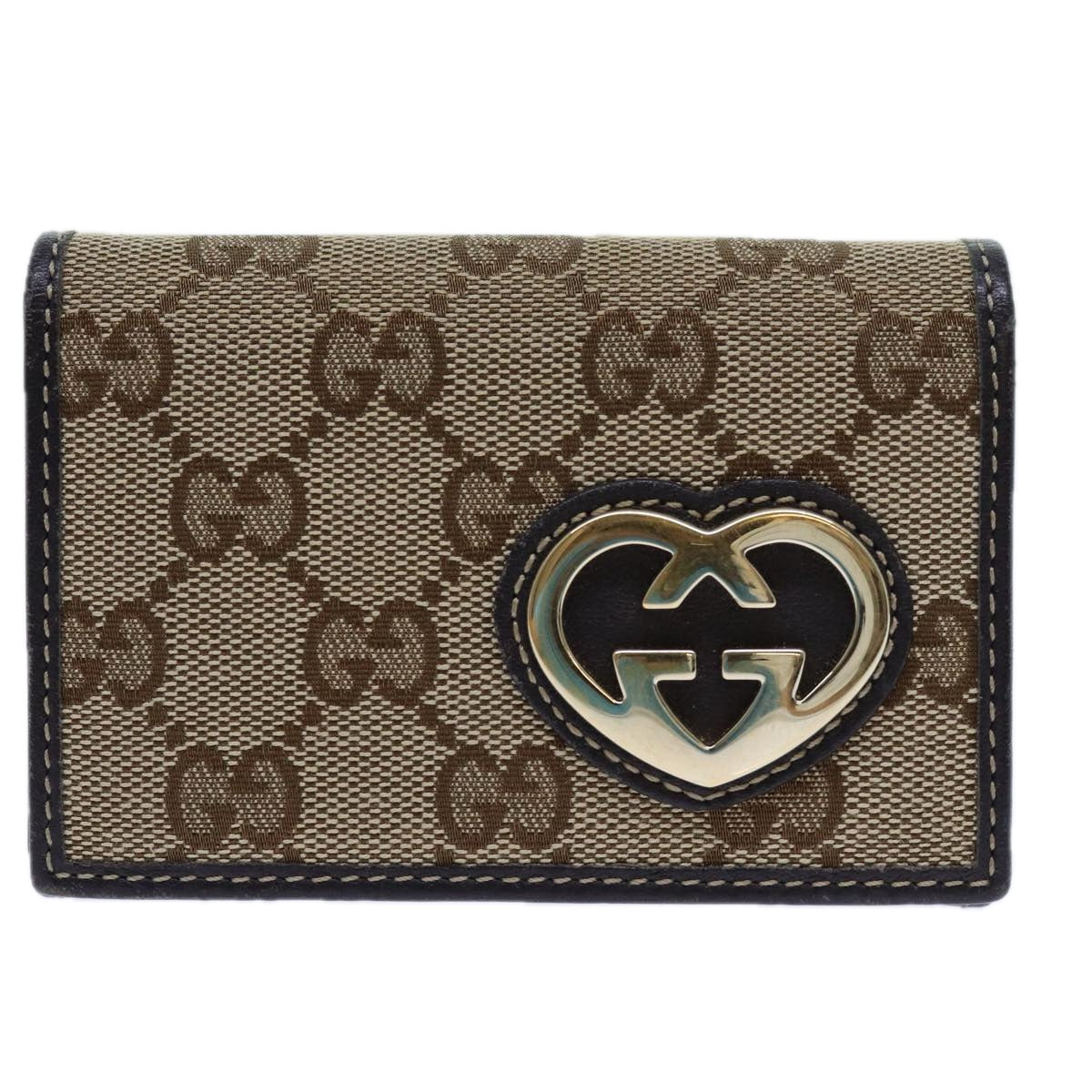 GUCCI GG Canvas Card Case Beige 245730 Auth yk11851