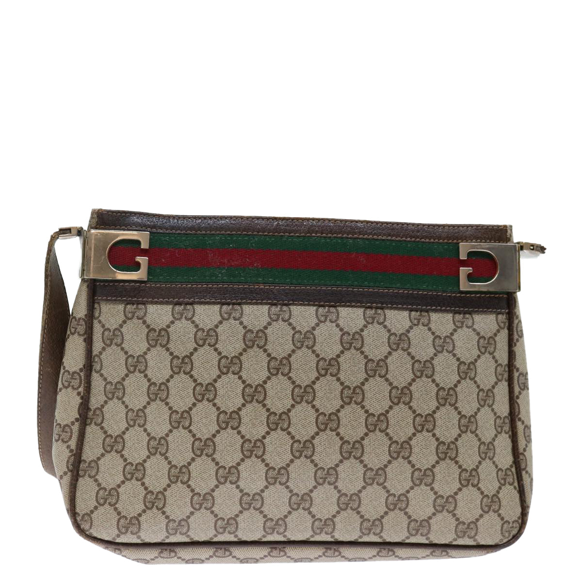 GUCCI GG Supreme Web Sherry Line Shoulder Bag PVC Beige Red Green Auth yk11953