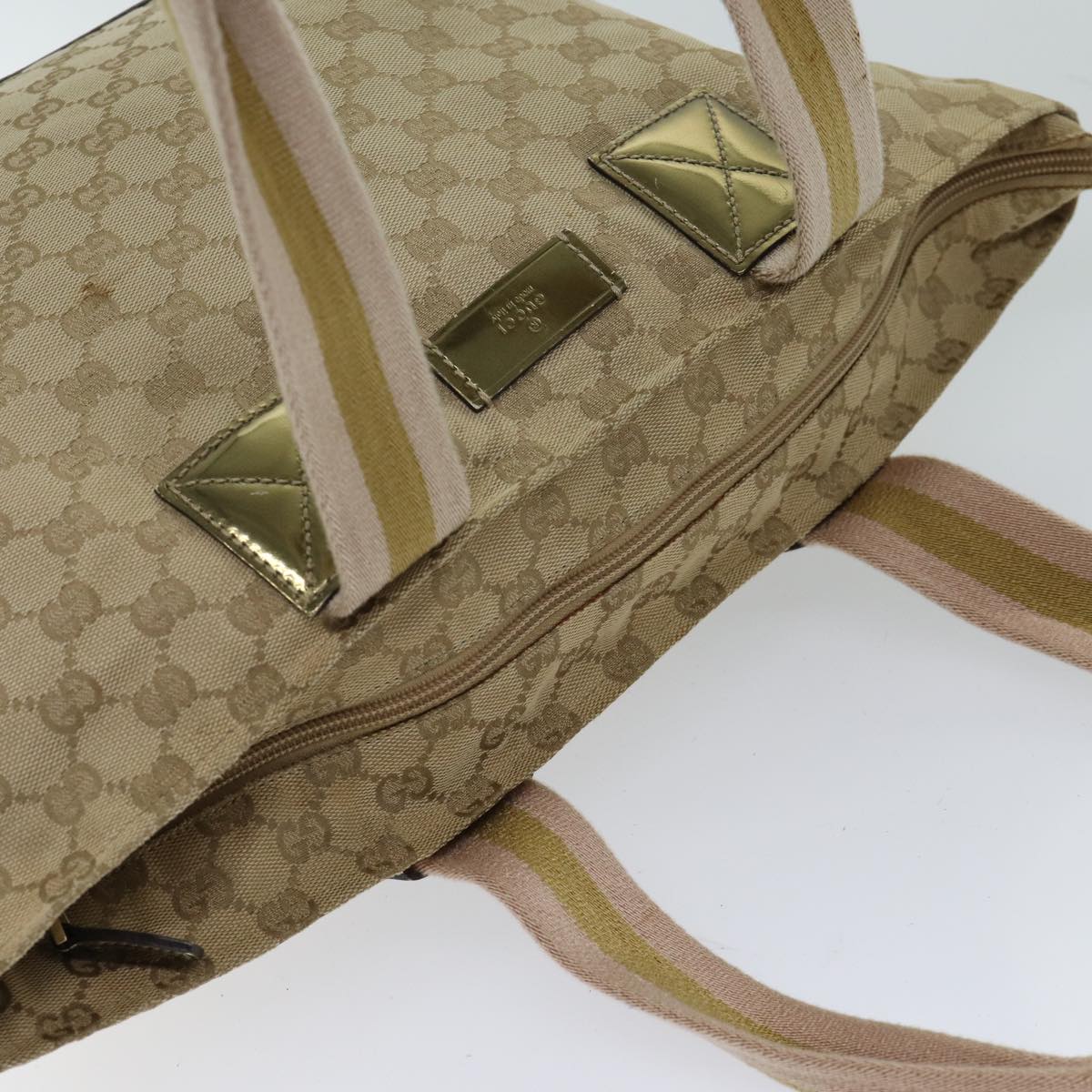 GUCCI GG Canvas Sherry Line Tote Bag Beige Pink gold 131230 Auth yk11959