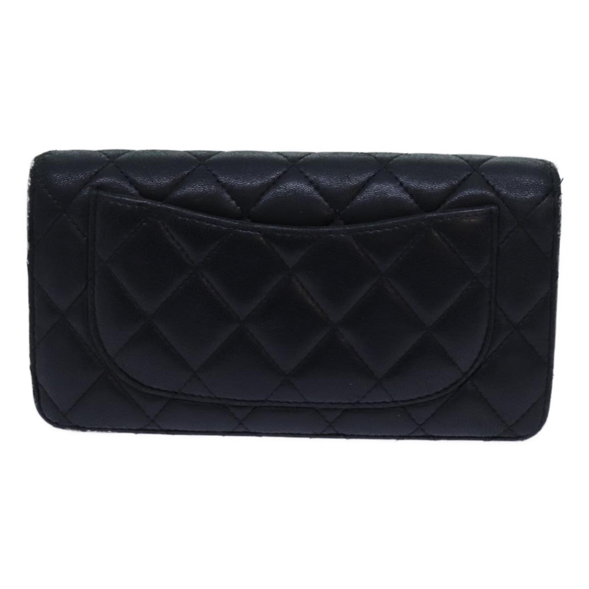 CHANEL Matelasse Long Wallet Lamb Skin Black CC Auth yk11979