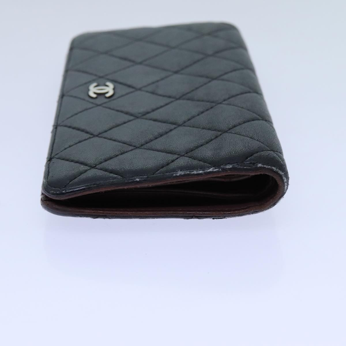 CHANEL Matelasse Long Wallet Lamb Skin Black CC Auth yk11979