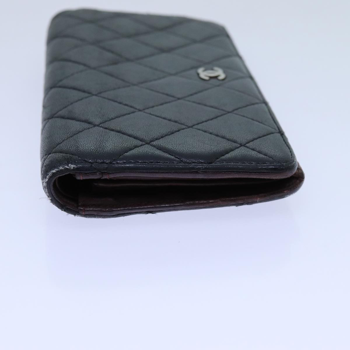 CHANEL Matelasse Long Wallet Lamb Skin Black CC Auth yk11979