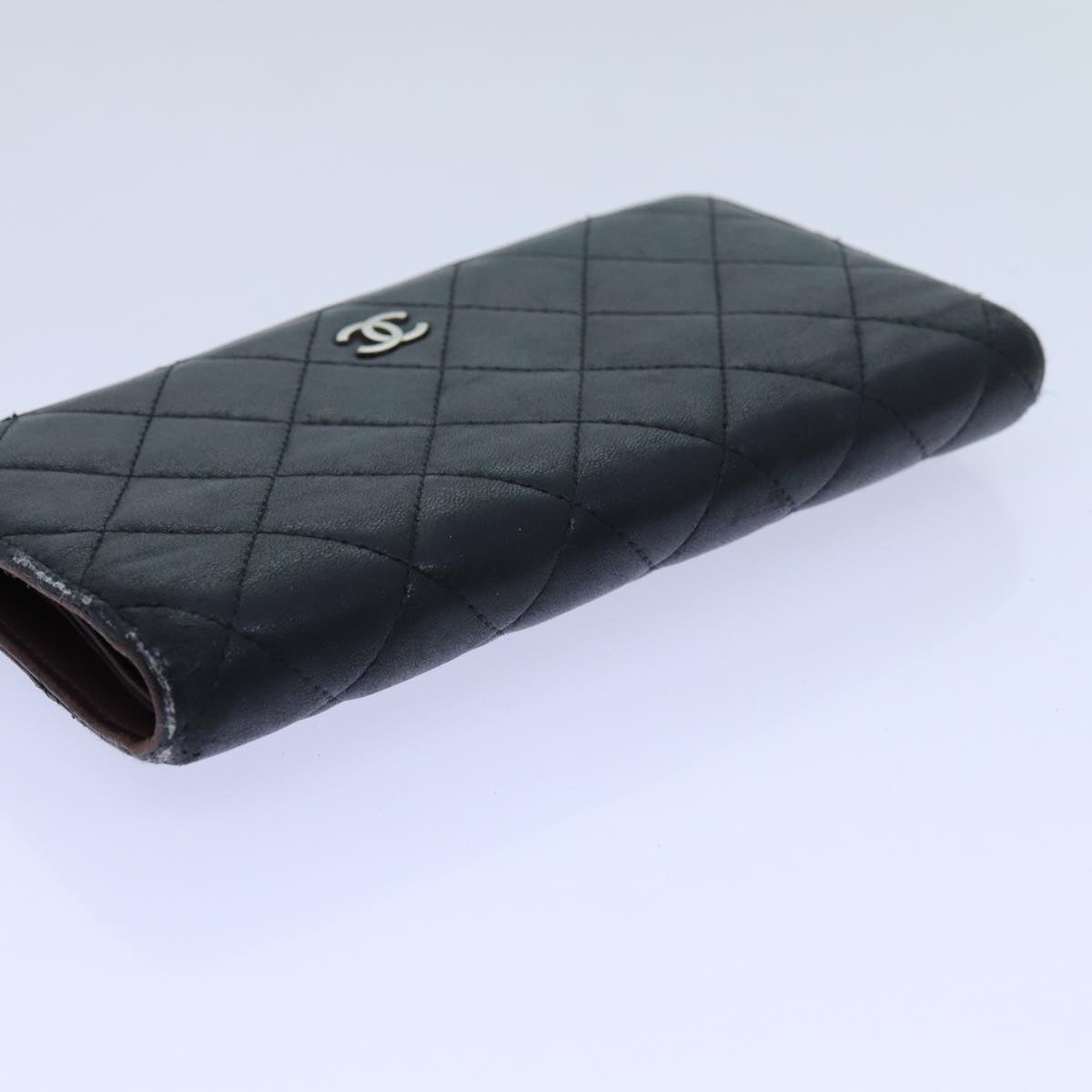 CHANEL Matelasse Long Wallet Lamb Skin Black CC Auth yk11979