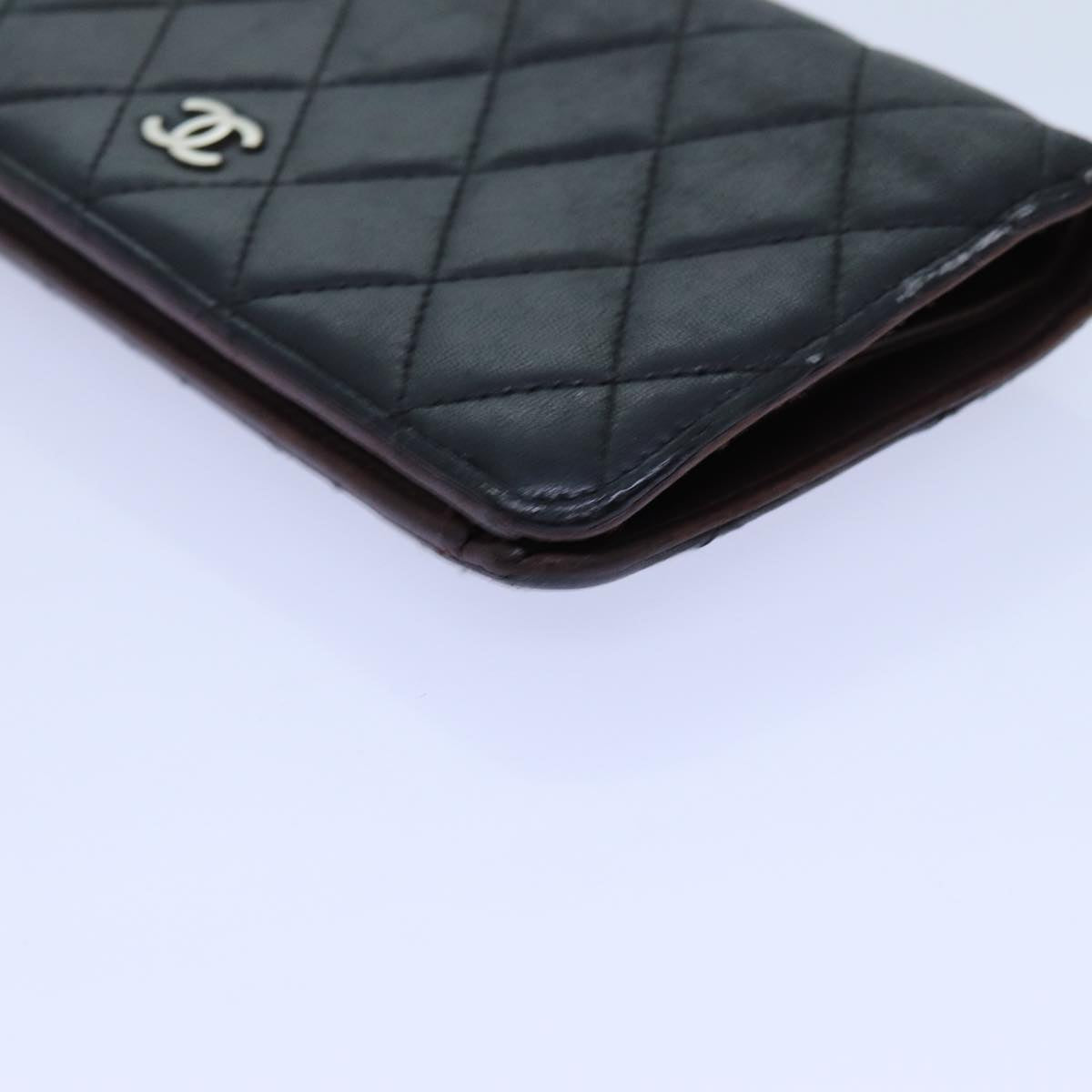 CHANEL Matelasse Long Wallet Lamb Skin Black CC Auth yk11979