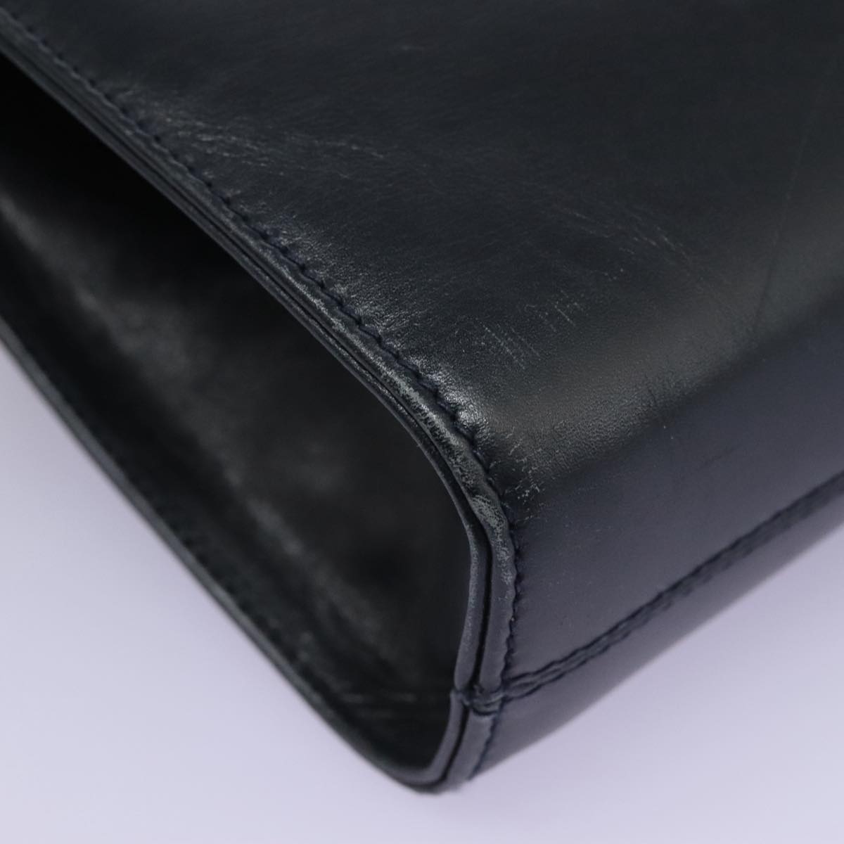 Salvatore Ferragamo Gancini Chain Shoulder Bag Leather Navy Auth yk12007