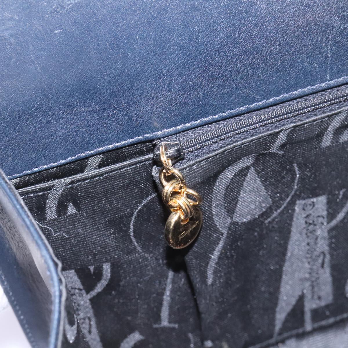 Salvatore Ferragamo Gancini Chain Shoulder Bag Leather Navy Auth yk12007