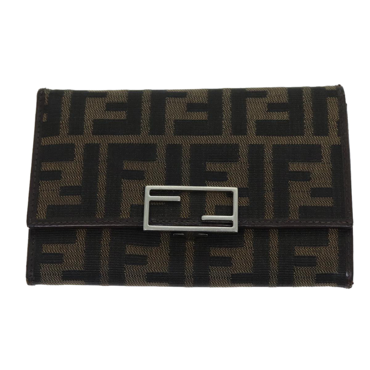 FENDI Zucca Canvas Wallet Black Brown Auth yk12033