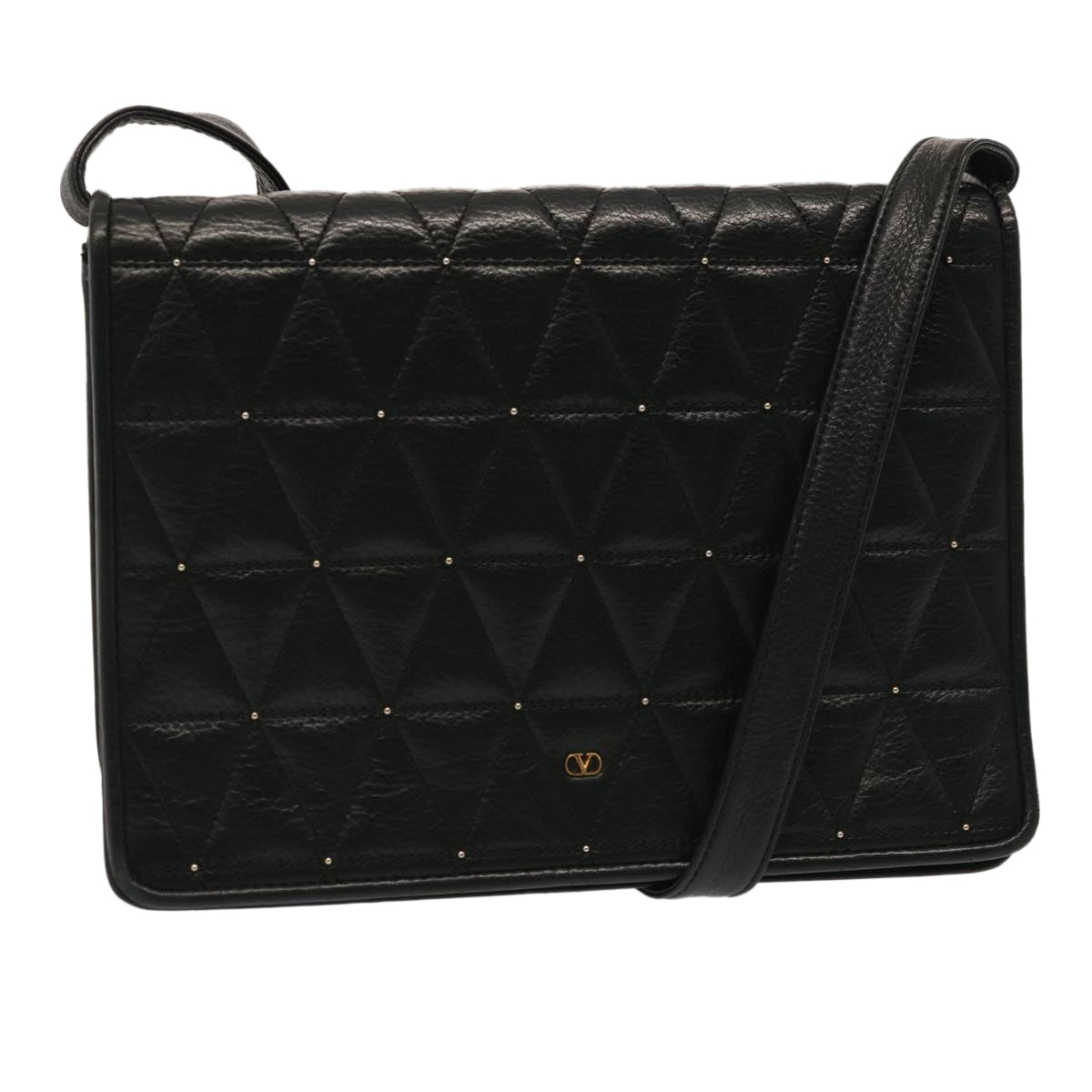 VALENTINO Quilted Shoulder Bag Leather Black Auth yk12052