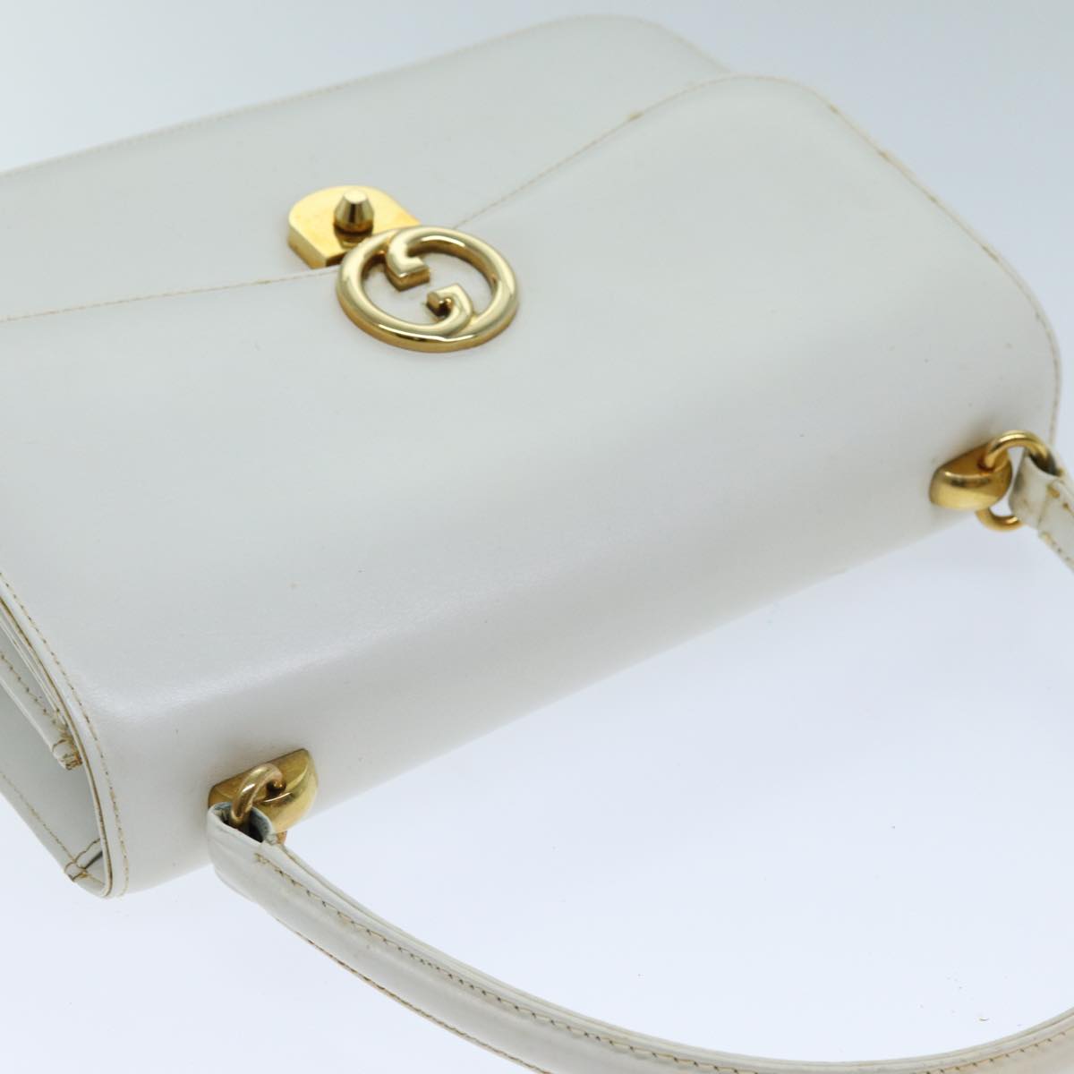 GUCCI Hand Bag Leather White Auth yk12076