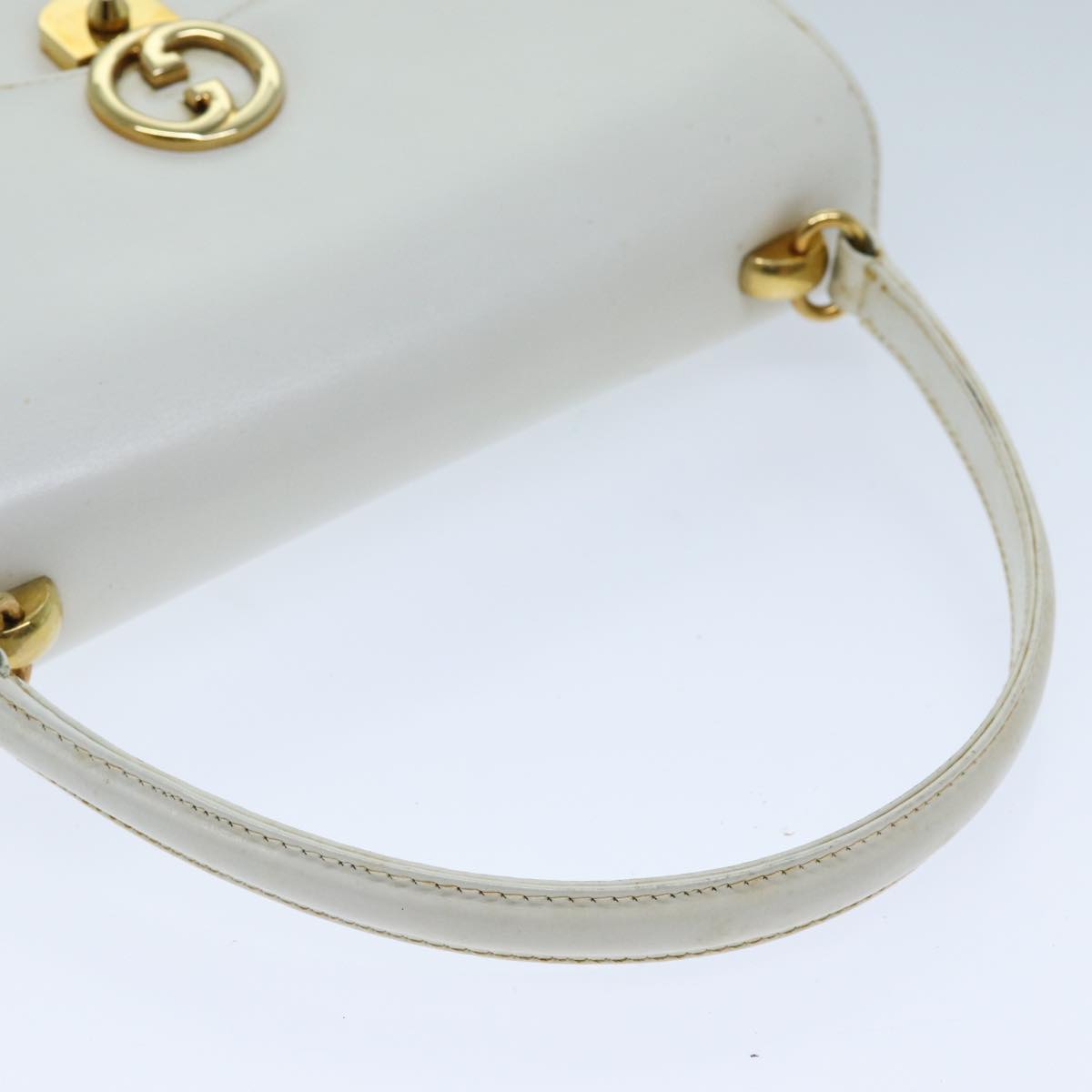 GUCCI Hand Bag Leather White Auth yk12076