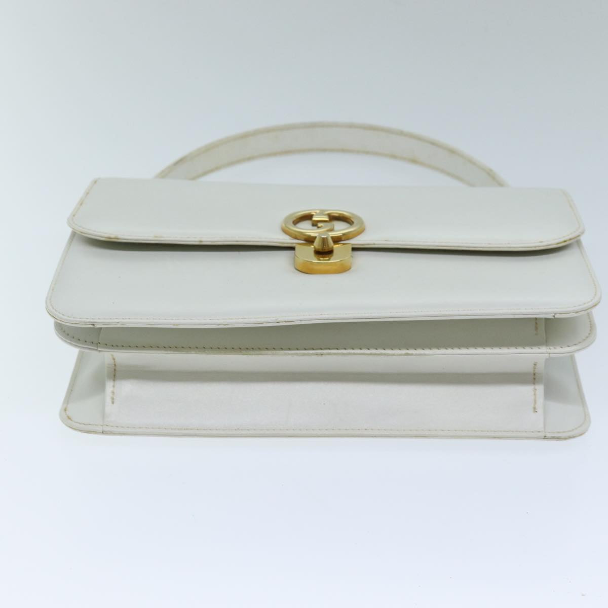 GUCCI Hand Bag Leather White Auth yk12076