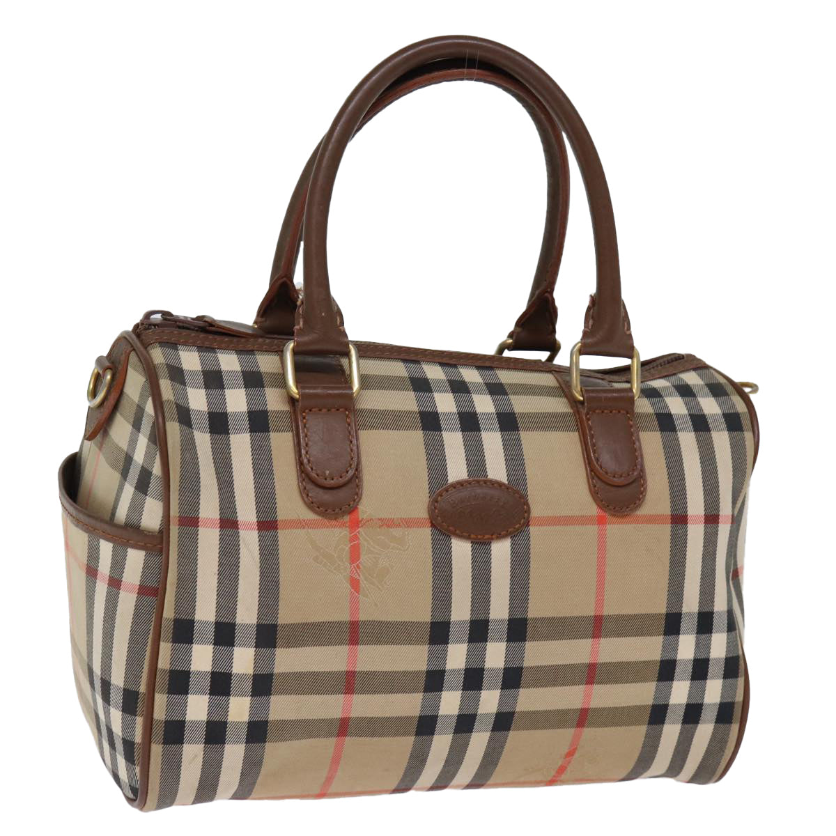 Burberrys Nova Check Boston Bag Canvas Beige Auth yk12086