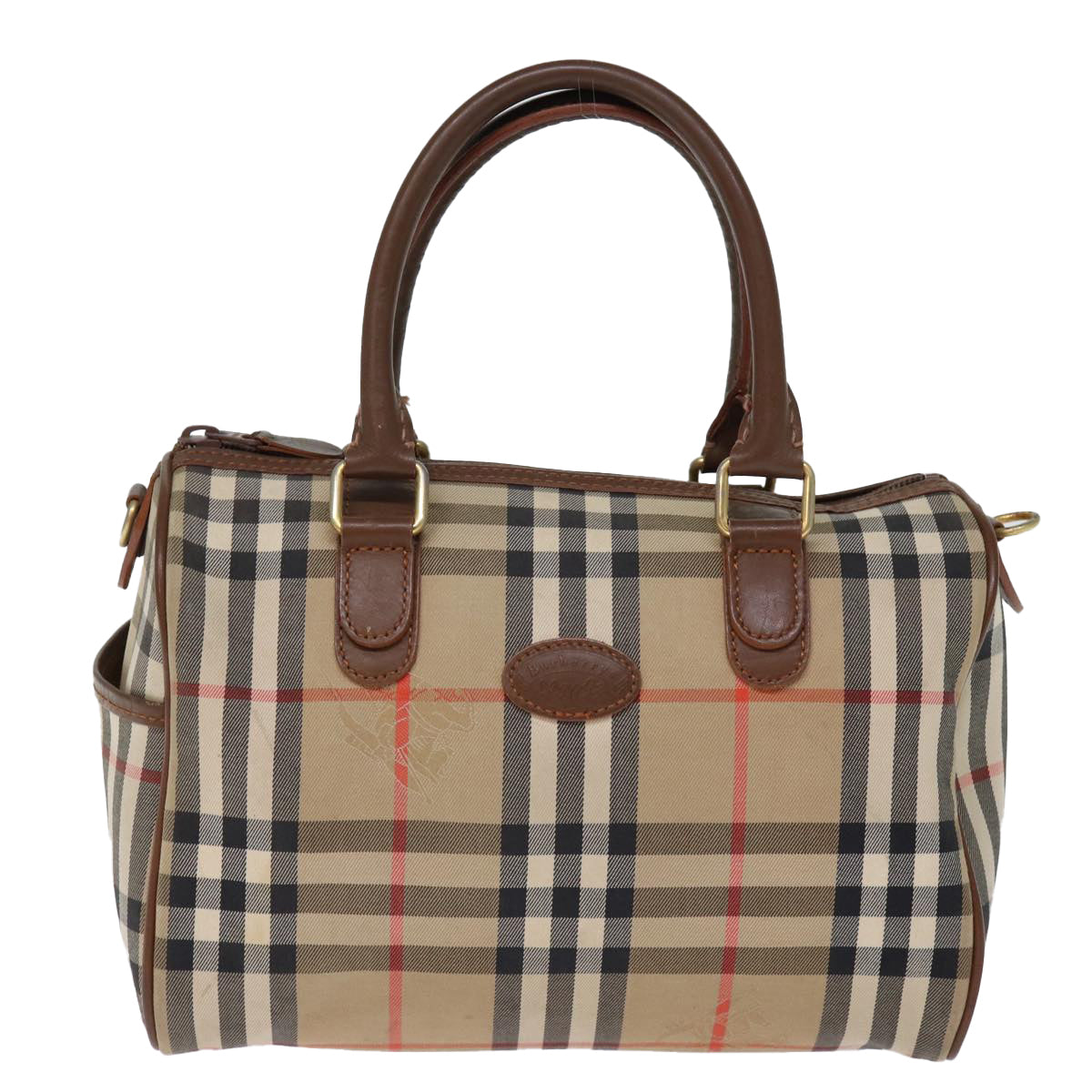 Burberrys Nova Check Boston Bag Canvas Beige Auth yk12086