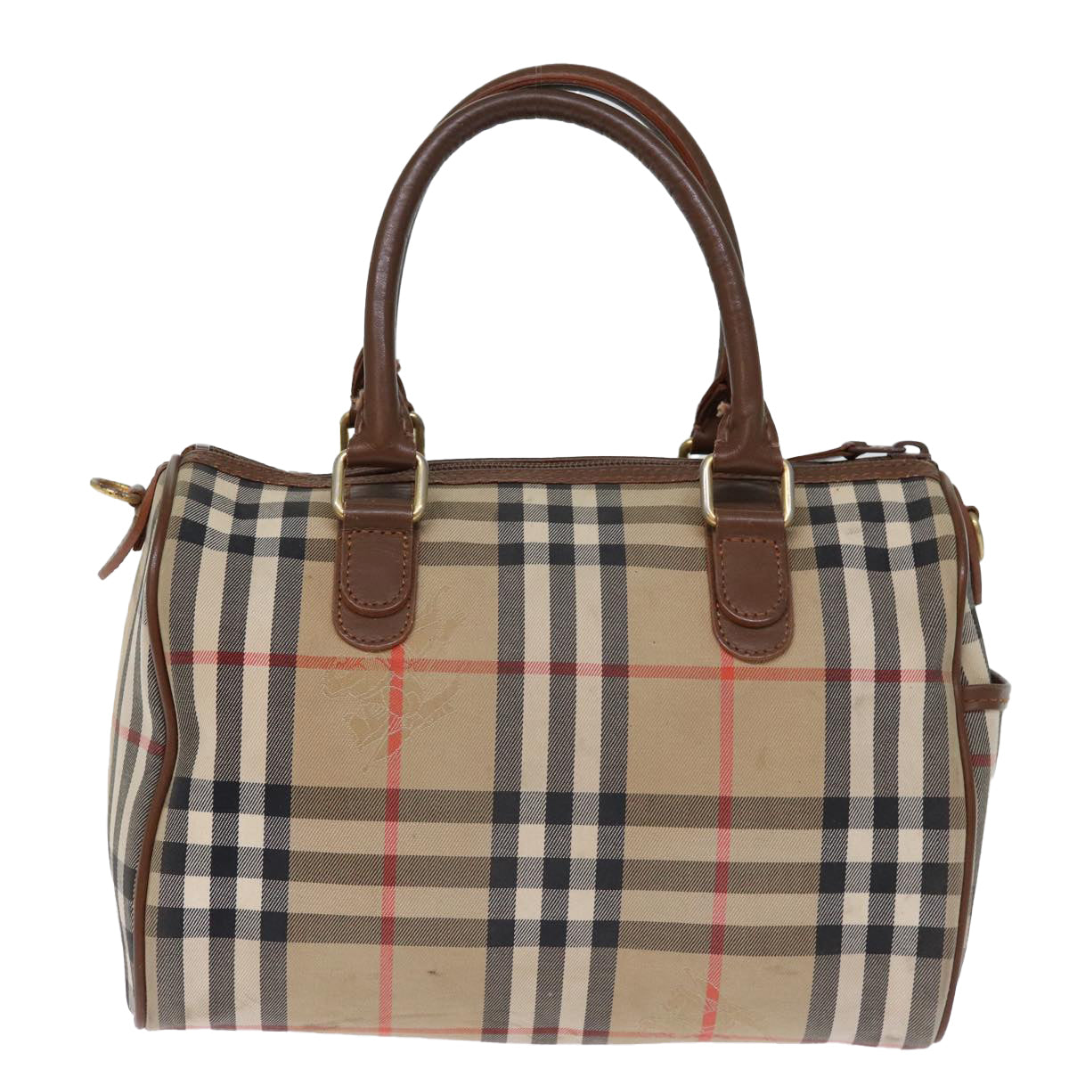 Burberrys Nova Check Boston Bag Canvas Beige Auth yk12086