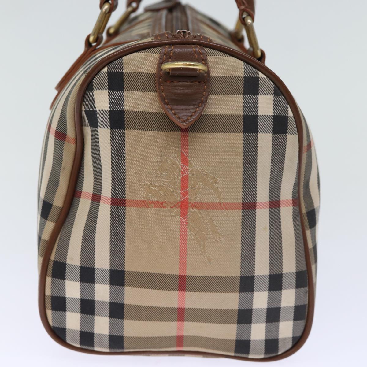 Burberrys Nova Check Boston Bag Canvas Beige Auth yk12086