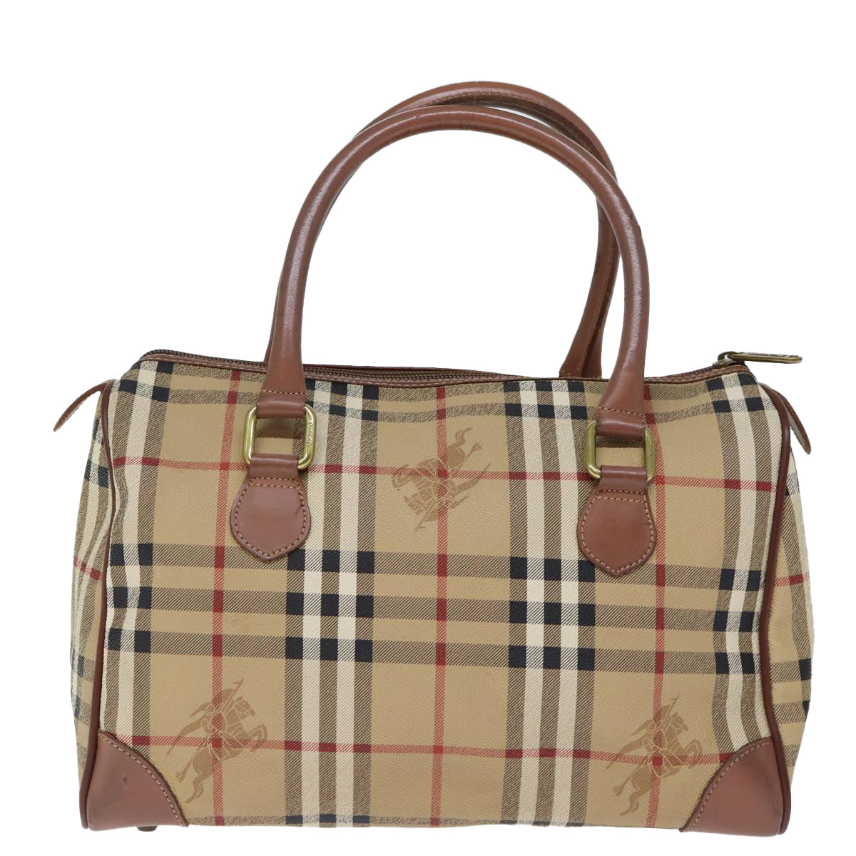 Burberrys Nova Check Boston Bag PVC Leather Beige Auth yk12128