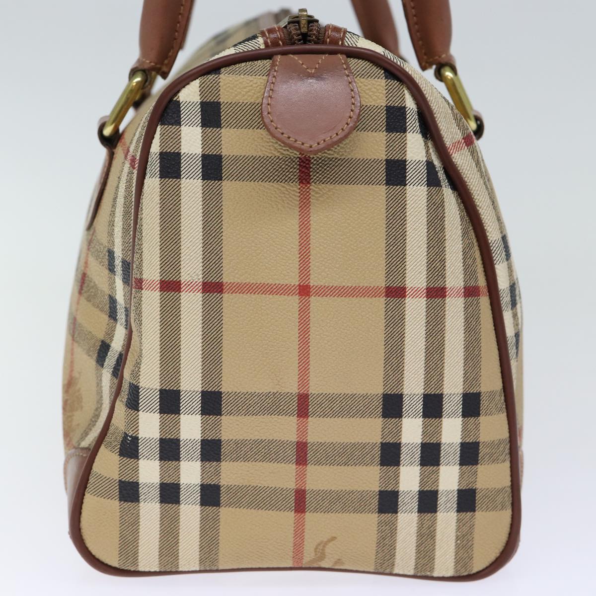 Burberrys Nova Check Boston Bag PVC Leather Beige Auth yk12128